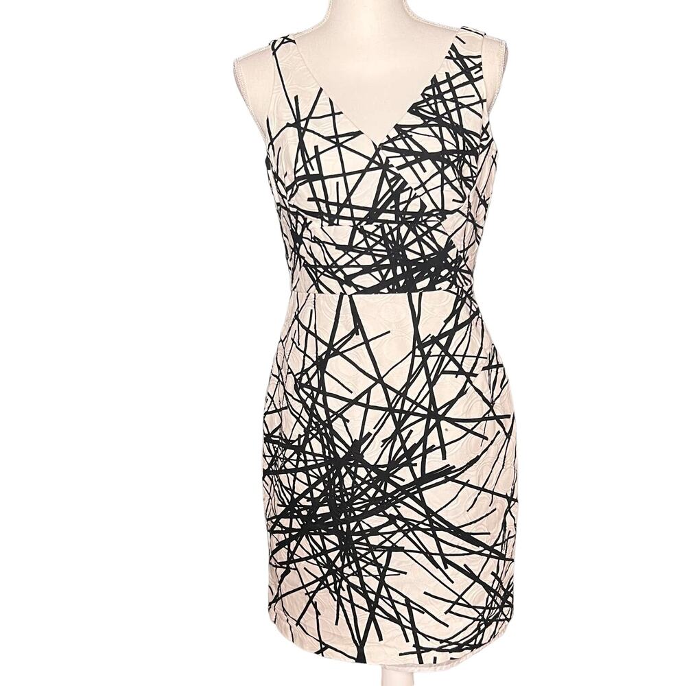 Donna Ricco Sheath Dress Size 4 Black White Sleeveless V Neck Back Zip Classic